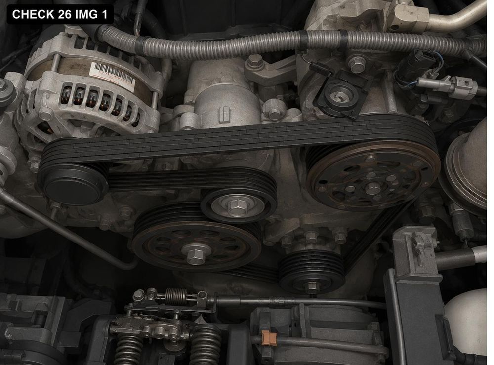 Inspecting engine belts for cracking, fraying, and wear
