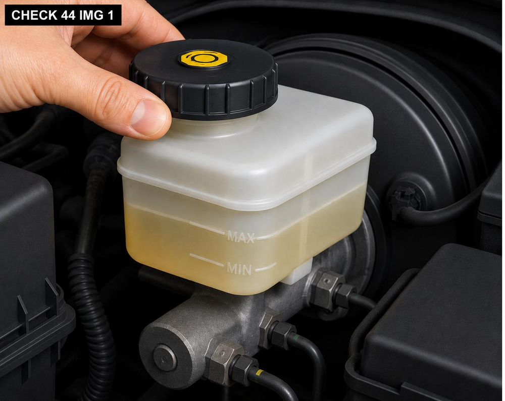 Checking brake fluid level and colour in the reservoir