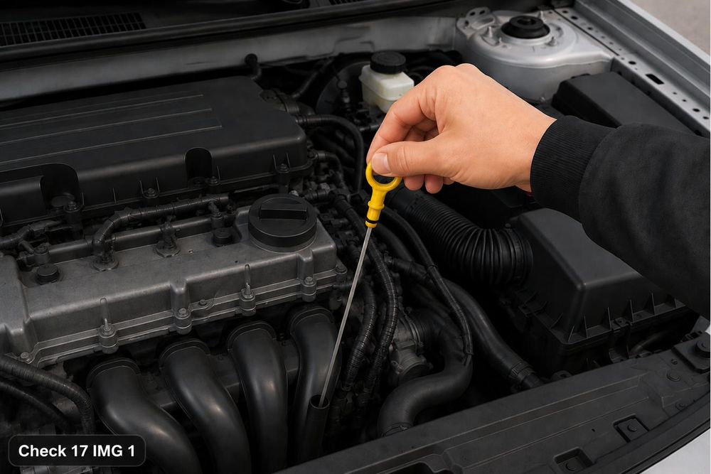 Checking engine oil colour and level on a dipstick